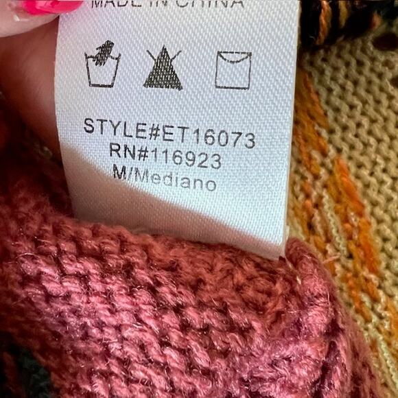 Easel Poncho Sweater Womens M Oversized Colorful Fringe Boho Southwestern - Picture 5 of 8